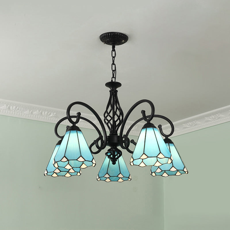 Traditional Tiffany Conical Stained Glass Chandelier - 3/5/6/8 Light Iron Hardware for Living Room