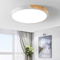 Modern Minimalist Round Macaron LED Flush Mount Light for Living Room | Iron Wood Acrylic Design