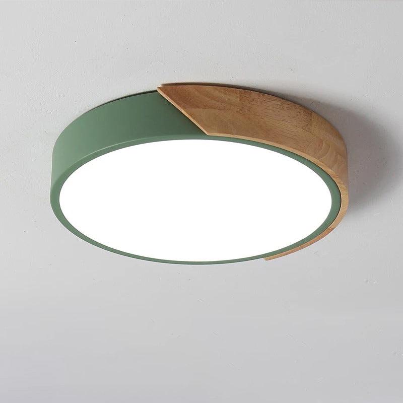 Modern Minimalist Round Macaron LED Flush Mount Light for Living Room | Iron Wood Acrylic Design