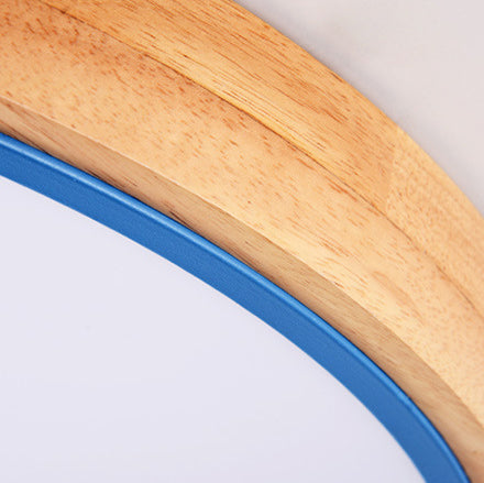 Modern Minimalist Round Macaron LED Flush Mount Light for Living Room | Iron Wood Acrylic Design