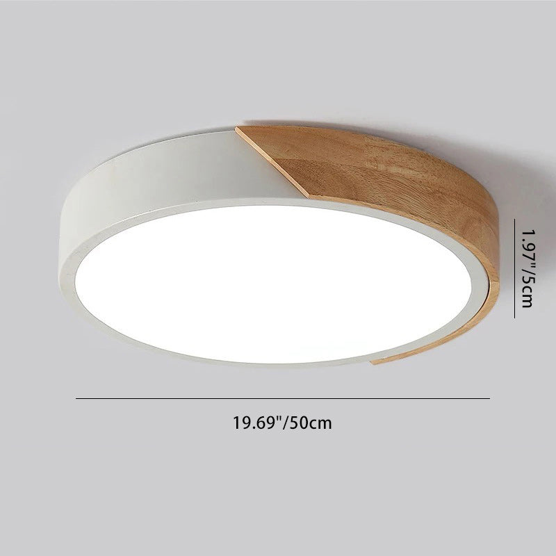 Modern Minimalist Round Macaron LED Flush Mount Light for Living Room | Iron Wood Acrylic Design