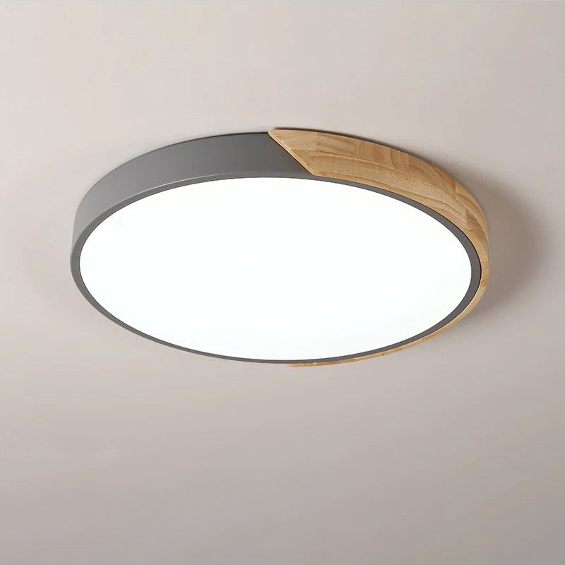 Modern Minimalist Round Macaron LED Flush Mount Light for Living Room | Iron Wood Acrylic Design