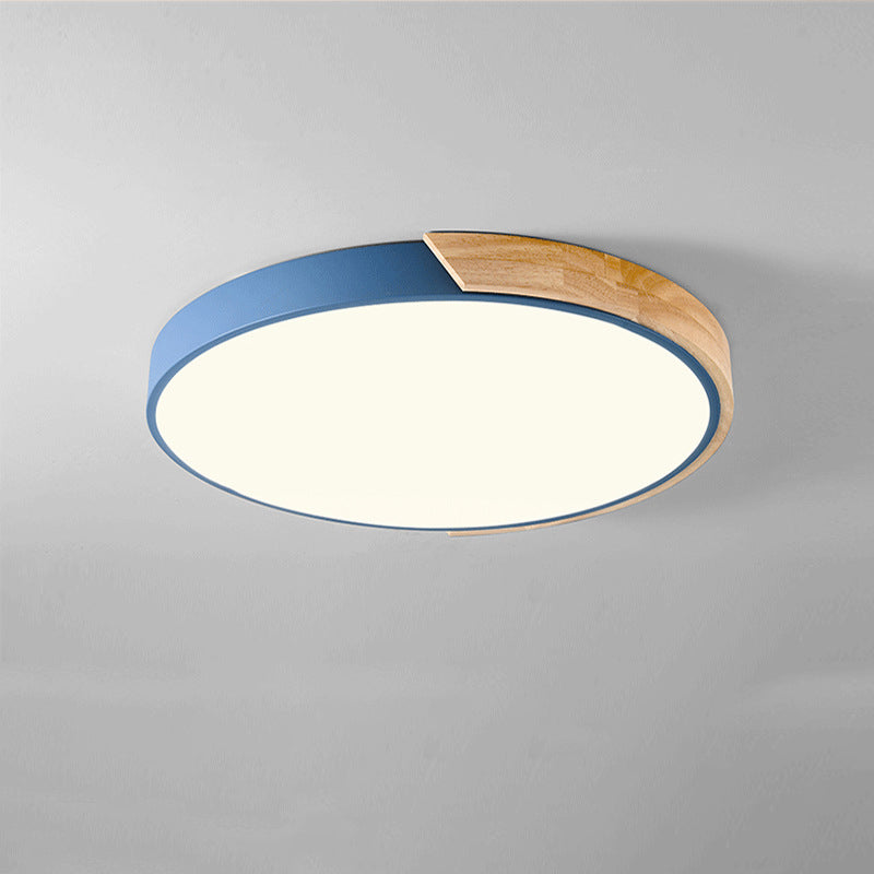 Modern Minimalist Round Macaron LED Flush Mount Light for Living Room | Iron Wood Acrylic Design