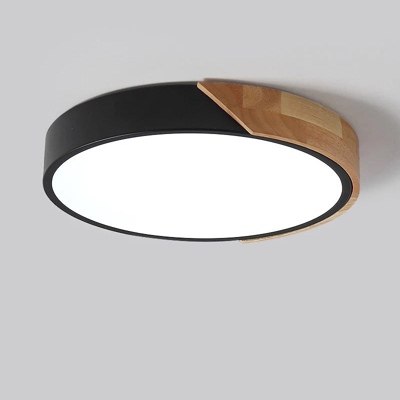 Modern Minimalist Round Macaron LED Flush Mount Light for Living Room | Iron Wood Acrylic Design