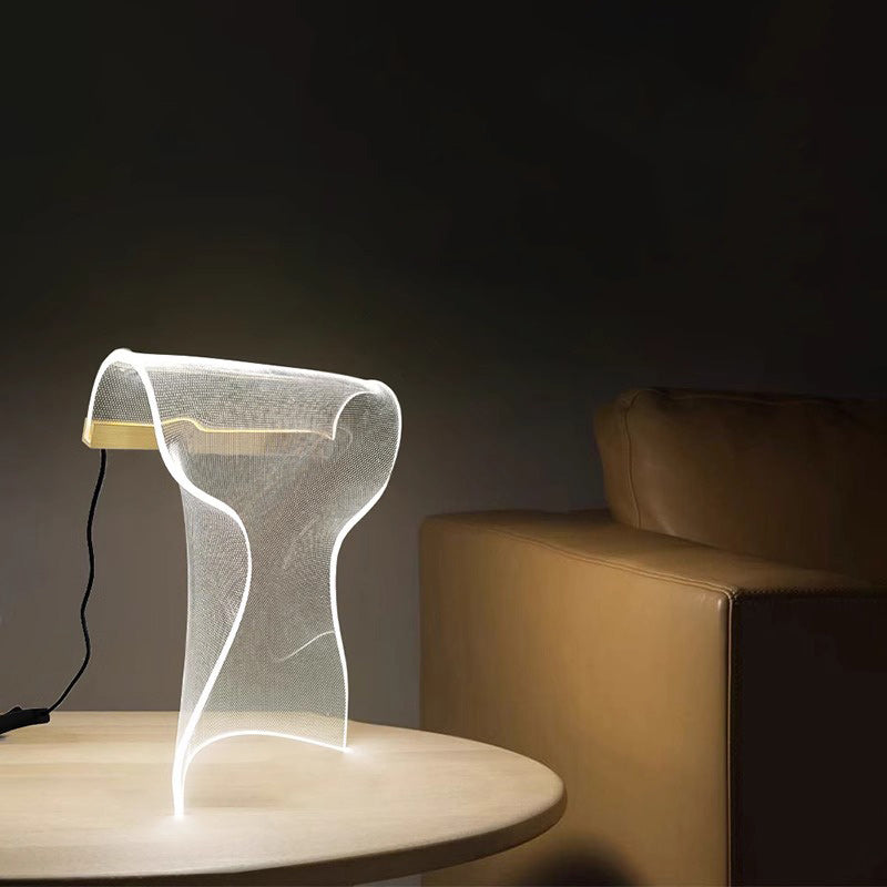 Contemporary Creative Irregular Transparent Aluminum Acrylic LED Table Lamp for Bedroom, Modern Home Lighting, Stylish Nightstand Light, Decorative LED Desk Lamp, Unique Acrylic Design, Energy-Efficient Lighting Solution, Ambient Bedroom Decor, Soft Glow
