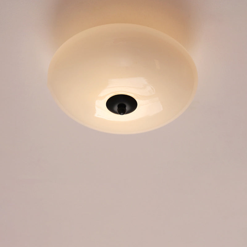 Modern Art Deco Drum Opal Iron Glass LED Semi-Flush Ceiling Light for Bedroom