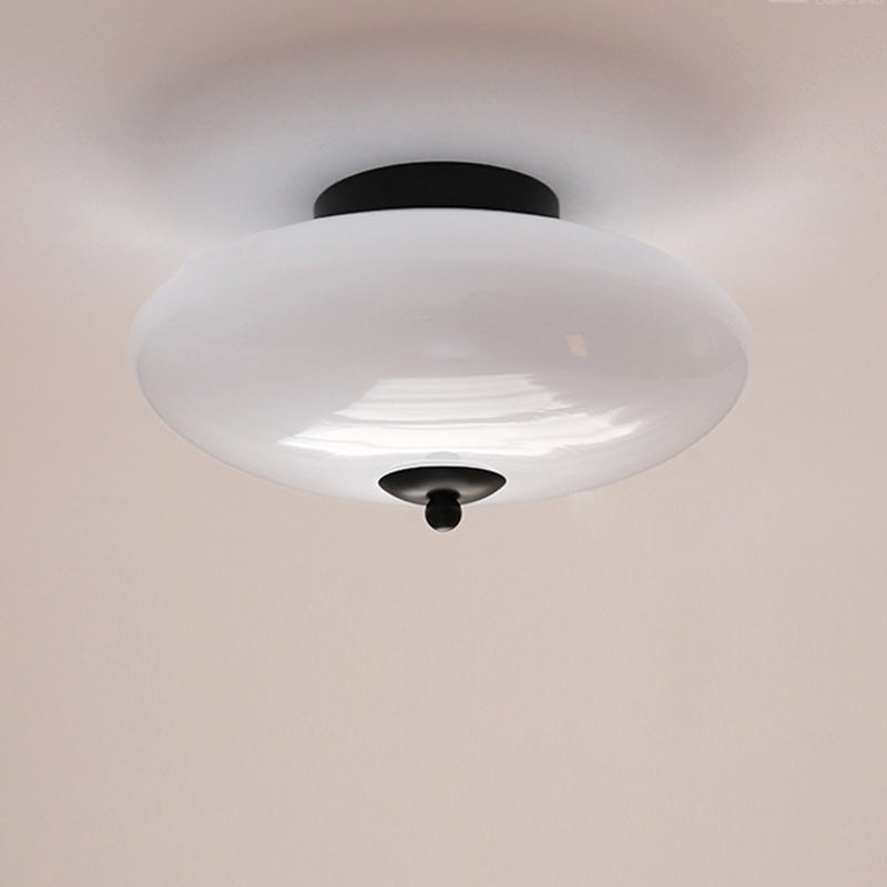 Modern Art Deco Drum Opal Iron Glass LED Semi-Flush Ceiling Light for Bedroom