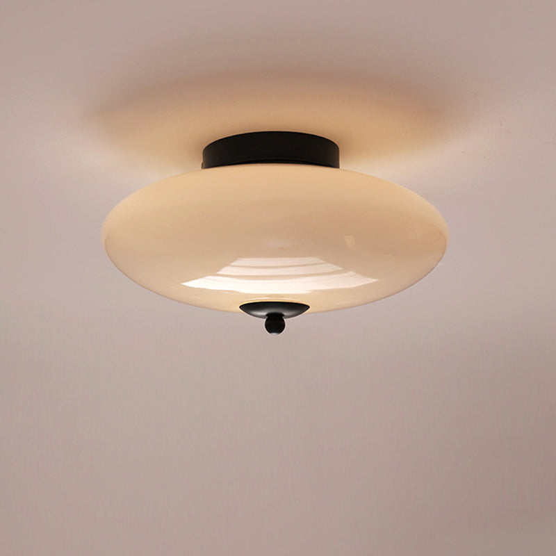 Modern Art Deco Drum Opal Iron Glass LED Semi-Flush Ceiling Light for Bedroom
