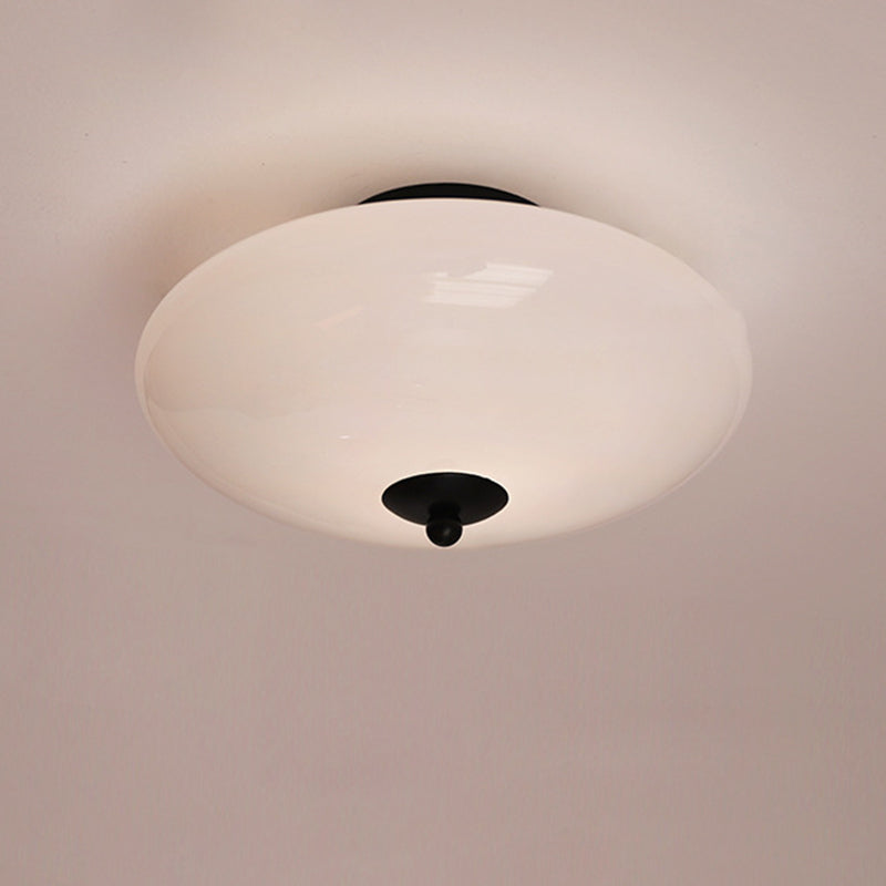 Modern Art Deco Drum Opal Iron Glass LED Semi-Flush Ceiling Light for Bedroom