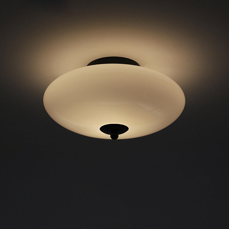 Modern Art Deco Drum Opal Iron Glass LED Semi-Flush Ceiling Light for Bedroom