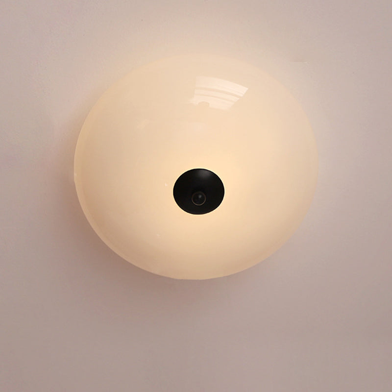 Modern Art Deco Drum Opal Iron Glass LED Semi-Flush Ceiling Light for Bedroom