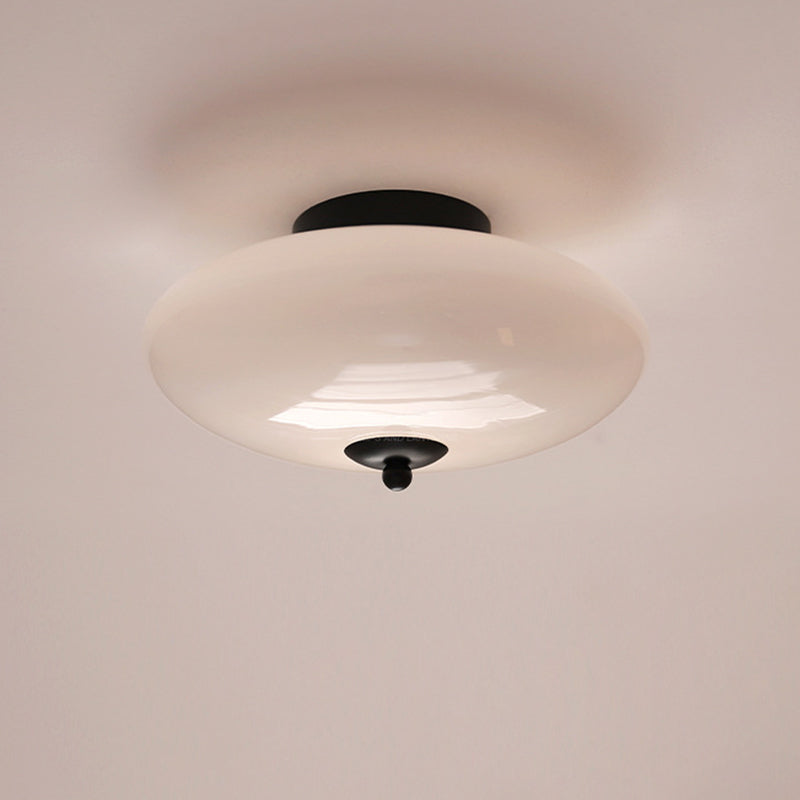 Modern Art Deco Drum Opal Iron Glass LED Semi-Flush Ceiling Light for Bedroom