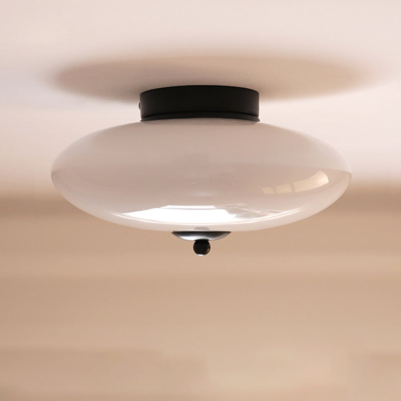 Modern Art Deco Drum Opal Iron Glass LED Semi-Flush Ceiling Light for Bedroom