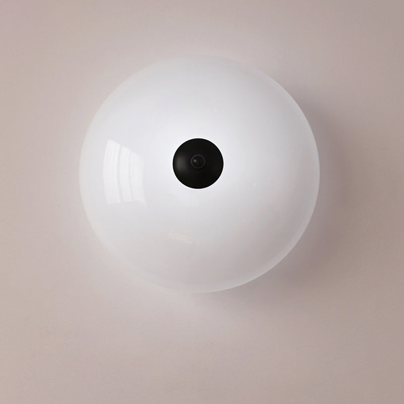 Modern Art Deco Drum Opal Iron Glass LED Semi-Flush Ceiling Light for Bedroom