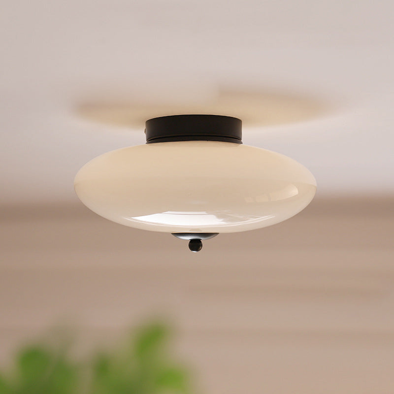 Modern Art Deco Drum Opal Iron Glass LED Semi-Flush Ceiling Light for Bedroom