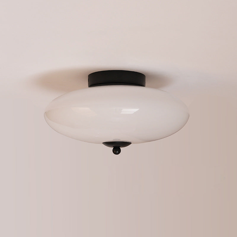 Modern Art Deco Drum Opal Iron Glass LED Semi-Flush Ceiling Light for Bedroom