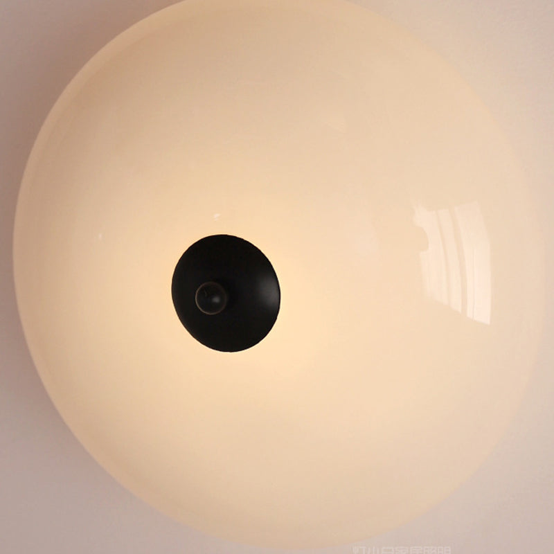 Modern Art Deco Drum Opal Iron Glass LED Semi-Flush Ceiling Light for Bedroom
