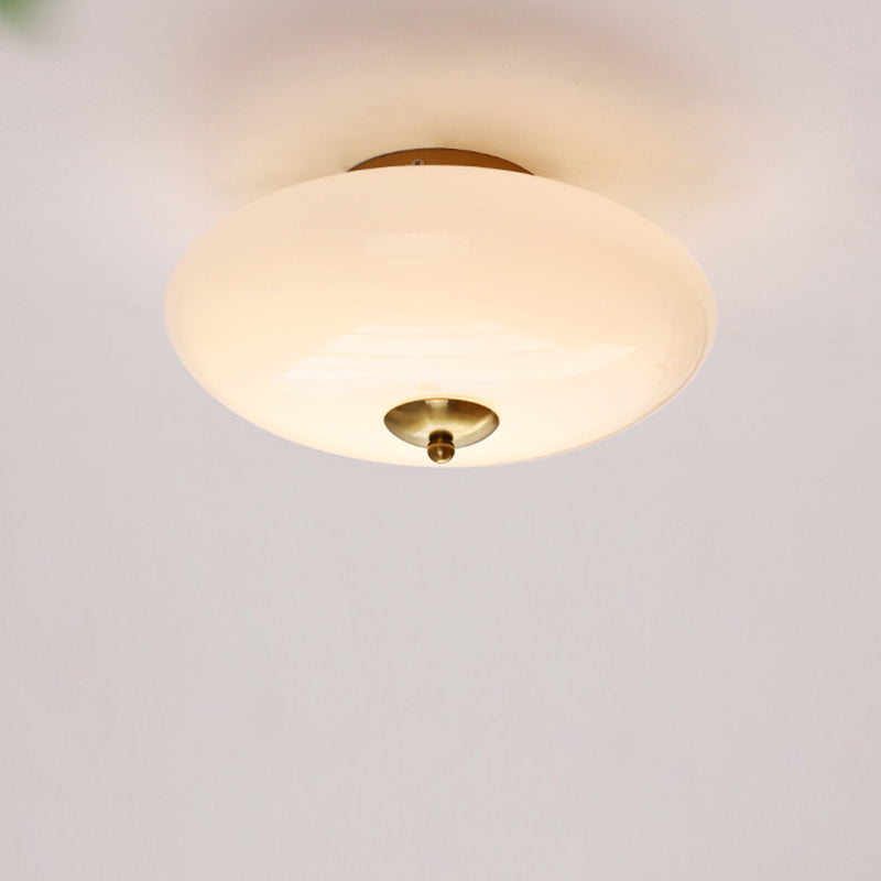 Modern Art Deco Drum Opal Iron Glass LED Semi-Flush Ceiling Light for Bedroom