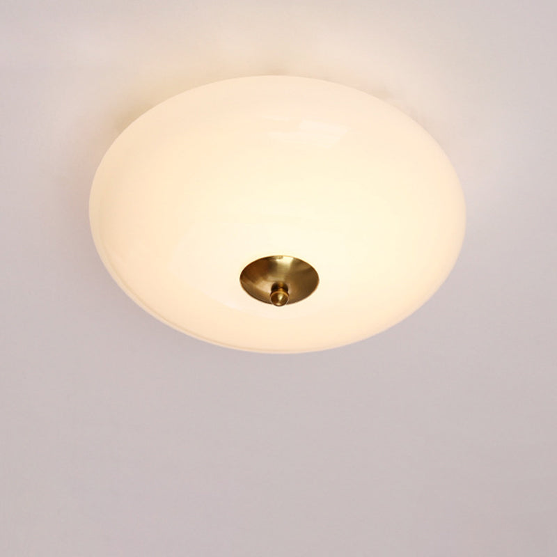 Modern Art Deco Drum Opal Iron Glass LED Semi-Flush Ceiling Light for Bedroom