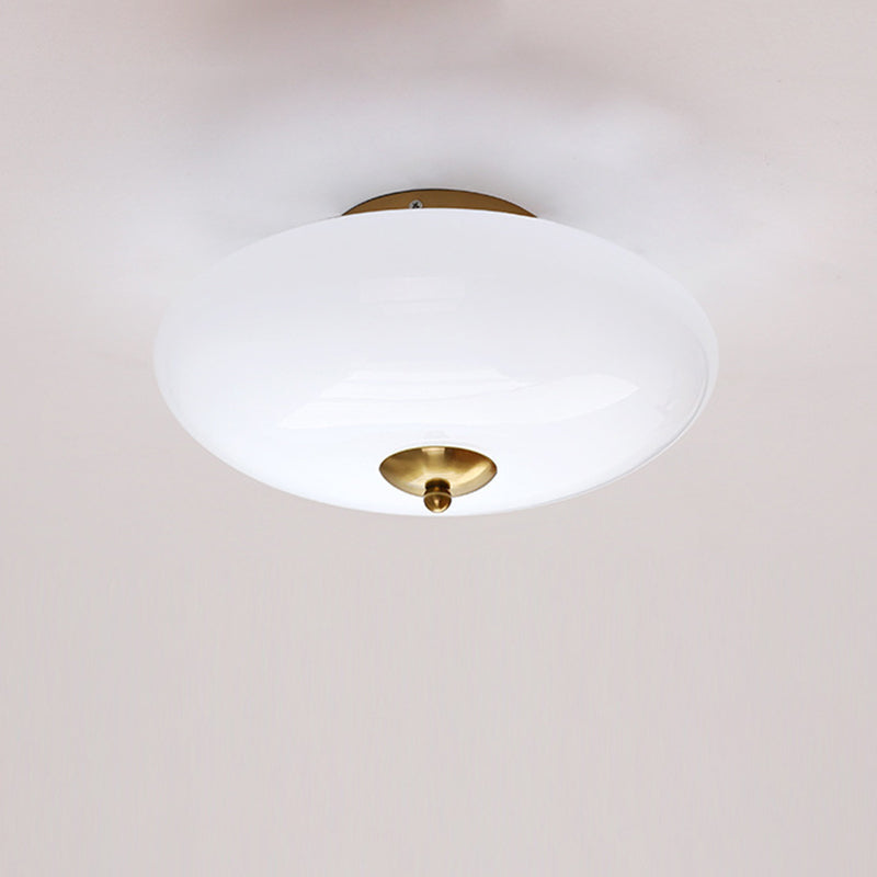 Modern Art Deco Drum Opal Iron Glass LED Semi-Flush Ceiling Light for Bedroom