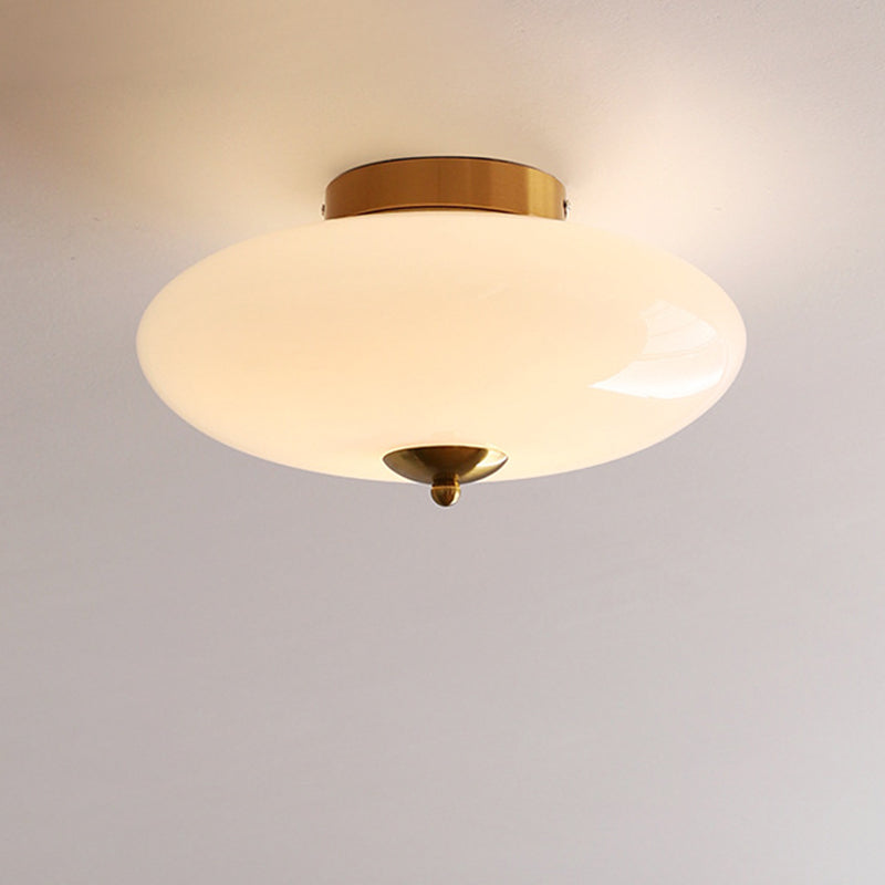 Modern Art Deco Drum Opal Iron Glass LED Semi-Flush Ceiling Light for Bedroom