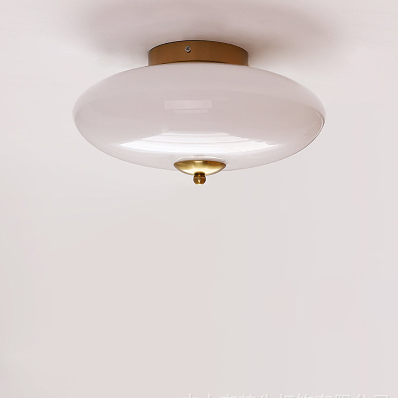 Modern Art Deco Drum Opal Iron Glass LED Semi-Flush Ceiling Light for Bedroom