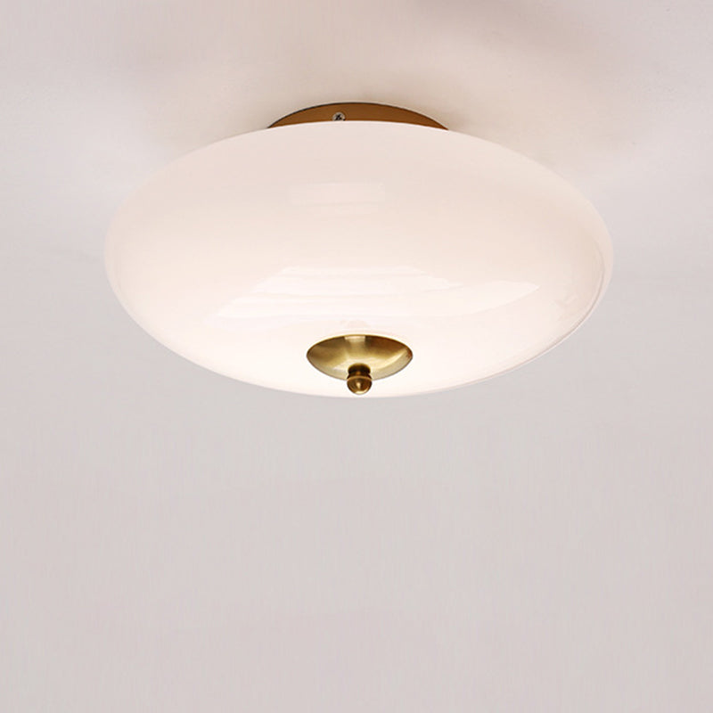Modern Art Deco Drum Opal Iron Glass LED Semi-Flush Ceiling Light for Bedroom
