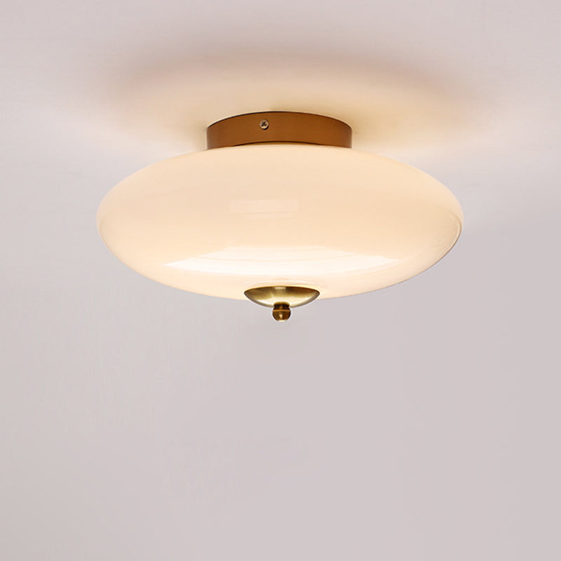 Modern Art Deco Drum Opal Iron Glass LED Semi-Flush Ceiling Light for Bedroom