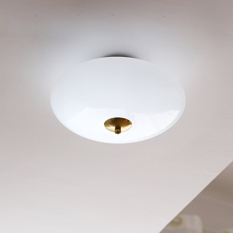 Modern Art Deco Drum Opal Iron Glass LED Semi-Flush Ceiling Light for Bedroom