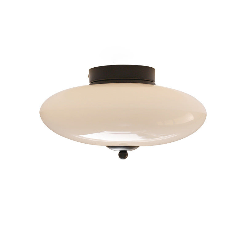 Modern Art Deco Drum Opal Iron Glass LED Semi-Flush Ceiling Light for Bedroom