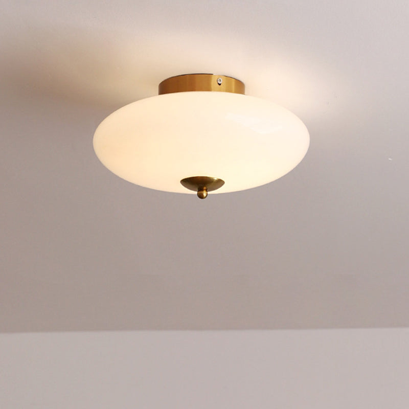 Modern Art Deco Drum Opal Iron Glass LED Semi-Flush Ceiling Light for Bedroom