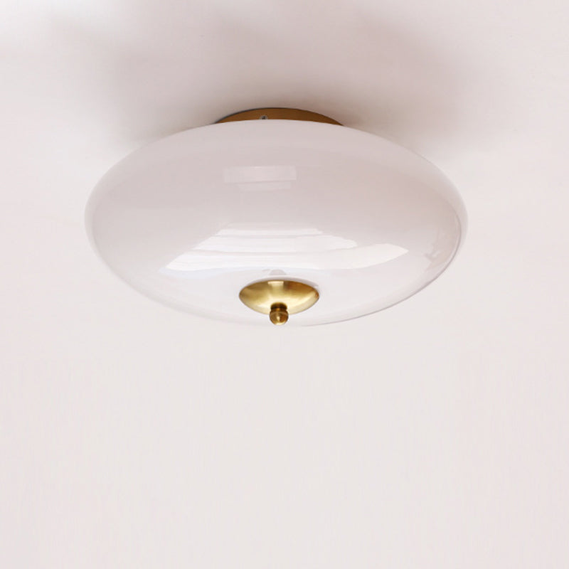 Modern Art Deco Drum Opal Iron Glass LED Semi-Flush Ceiling Light for Bedroom
