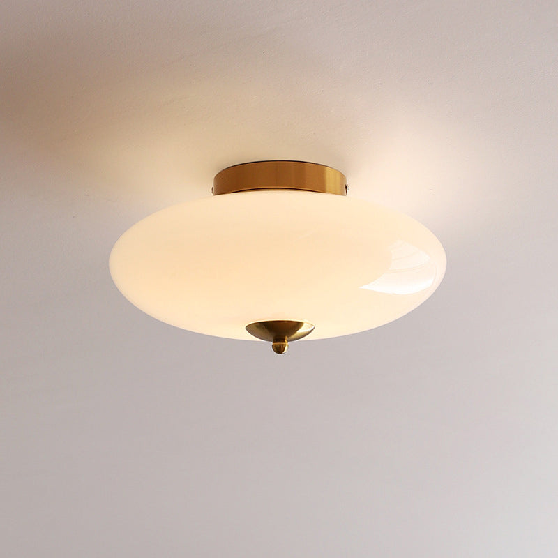 Modern Art Deco Drum Opal Iron Glass LED Semi-Flush Ceiling Light for Bedroom