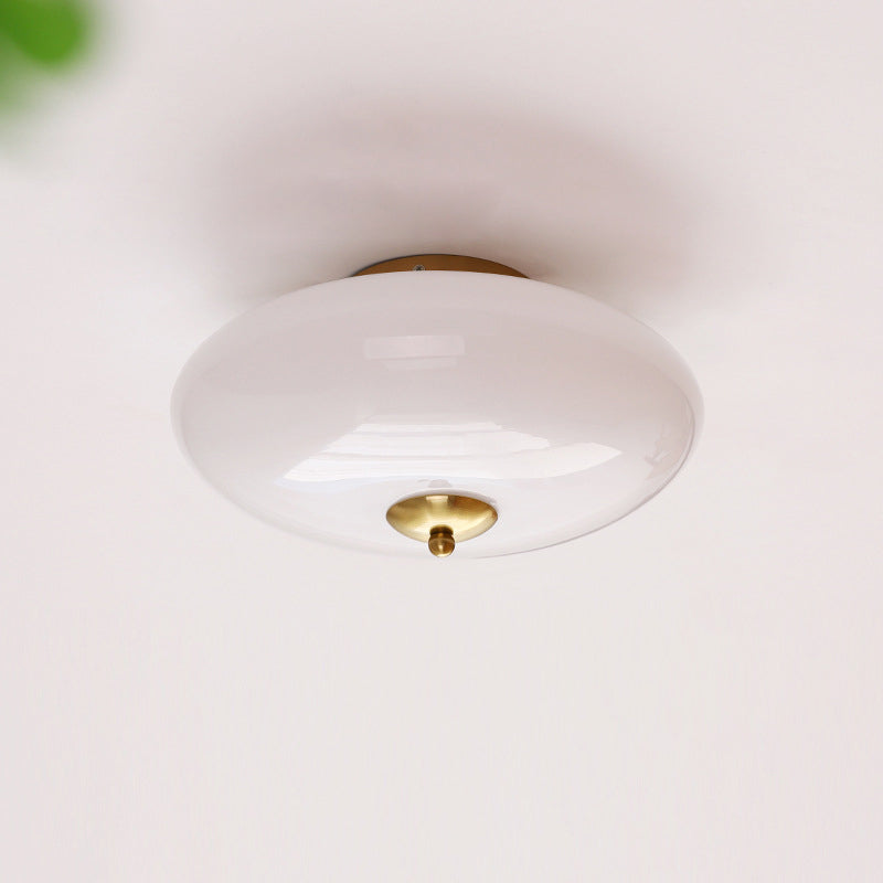 Modern Art Deco Drum Opal Iron Glass LED Semi-Flush Ceiling Light for Bedroom