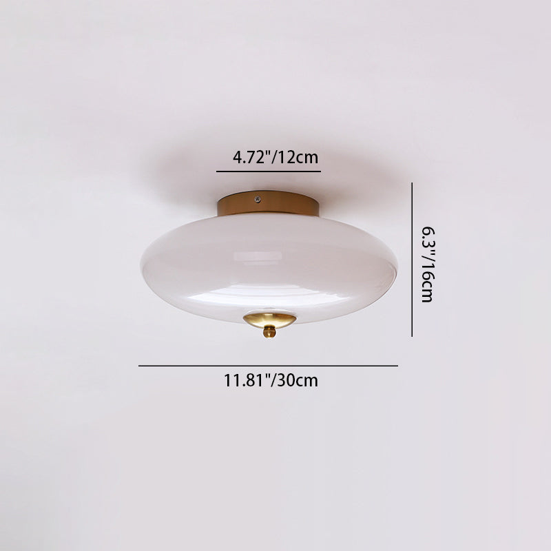 Modern Art Deco Drum Opal Iron Glass LED Semi-Flush Ceiling Light for Bedroom
