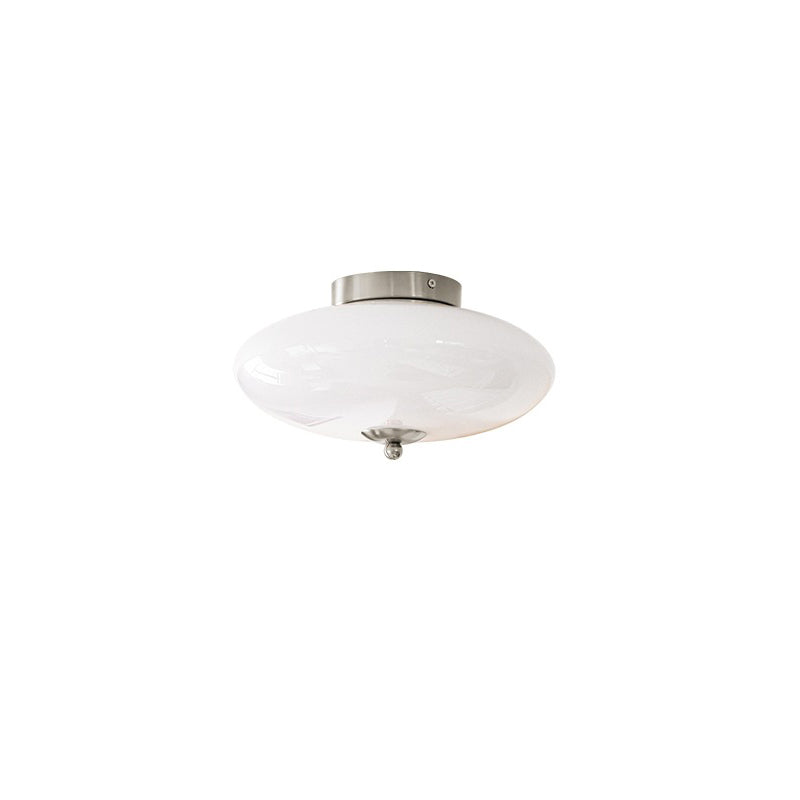 Modern Art Deco Drum Opal Iron Glass LED Semi-Flush Ceiling Light for Bedroom