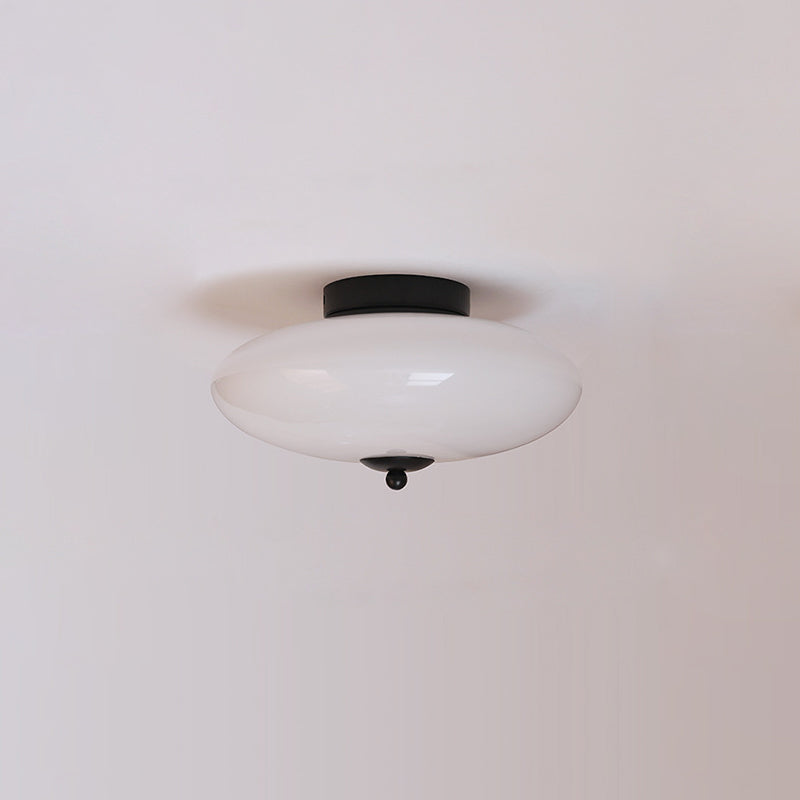 Modern Art Deco Drum Opal Iron Glass LED Semi-Flush Ceiling Light for Bedroom