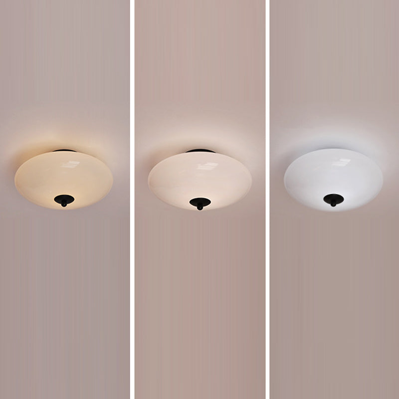 Modern Art Deco Drum Opal Iron Glass LED Semi-Flush Ceiling Light for Bedroom