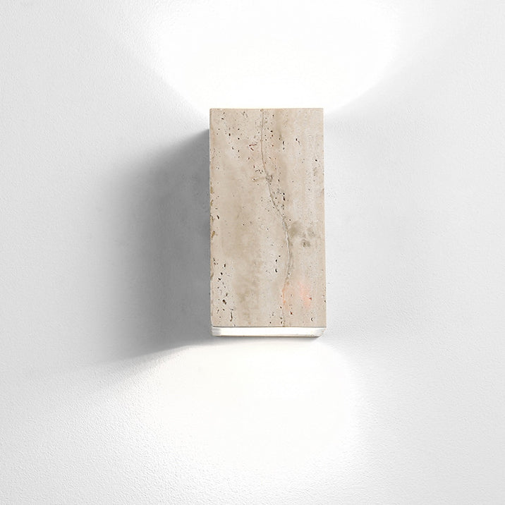 Traditional Japanese 1-Light Wall Sconce Lamp, Adjustable Head, Cuboid Design, Wood & Stone, Half-Circular, Living Room Lighting