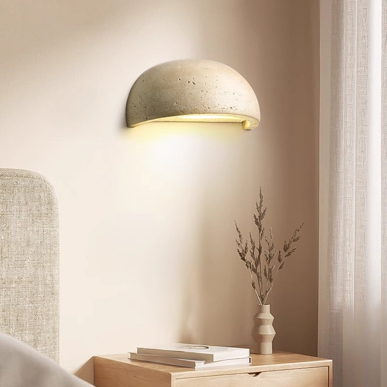 Traditional Japanese 1-Light Wall Sconce Lamp, Adjustable Head, Cuboid Design, Wood & Stone, Half-Circular, Living Room Lighting