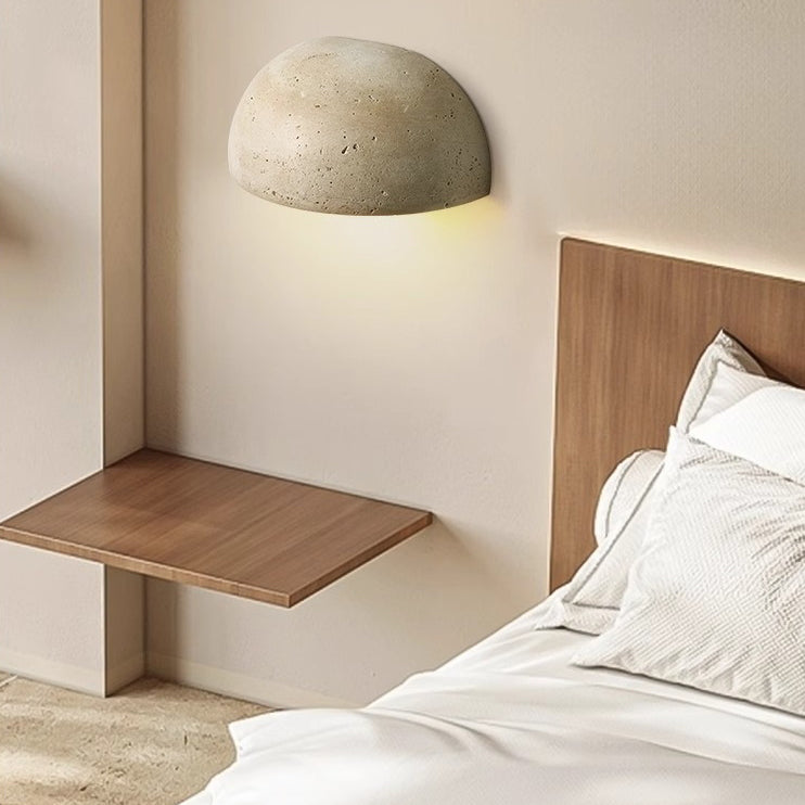 Traditional Japanese 1-Light Wall Sconce Lamp, Adjustable Head, Cuboid Design, Wood & Stone, Half-Circular, Living Room Lighting