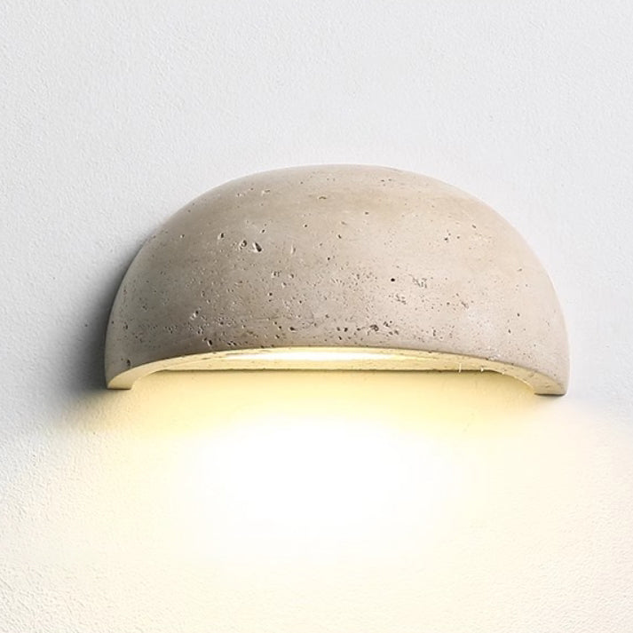 Traditional Japanese 1-Light Wall Sconce Lamp, Adjustable Head, Cuboid Design, Wood & Stone, Half-Circular, Living Room Lighting