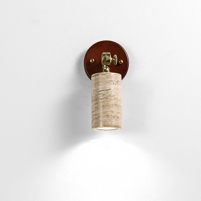Traditional Japanese 1-Light Wall Sconce Lamp, Adjustable Head, Cuboid Design, Wood & Stone, Half-Circular, Living Room Lighting