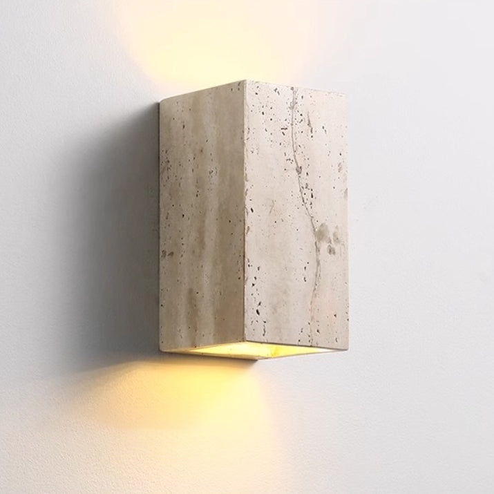 Traditional Japanese 1-Light Wall Sconce Lamp, Adjustable Head, Cuboid Design, Wood & Stone, Half-Circular, Living Room Lighting