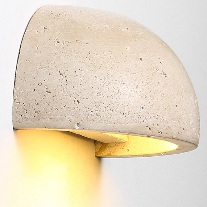 Traditional Japanese 1-Light Wall Sconce Lamp, Adjustable Head, Cuboid Design, Wood & Stone, Half-Circular, Living Room Lighting