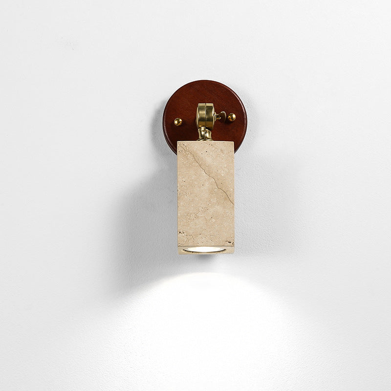 Traditional Japanese 1-Light Wall Sconce Lamp, Adjustable Head, Cuboid Design, Wood & Stone, Half-Circular, Living Room Lighting