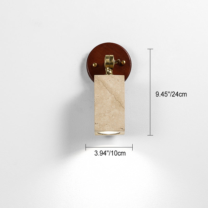 Traditional Japanese 1-Light Wall Sconce Lamp, Adjustable Head, Cuboid Design, Wood & Stone, Half-Circular, Living Room Lighting