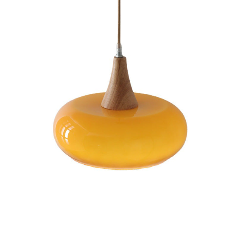 Contemporary Nordic Cream Persimmon Wood Glass Pendant Light for Dining Room
