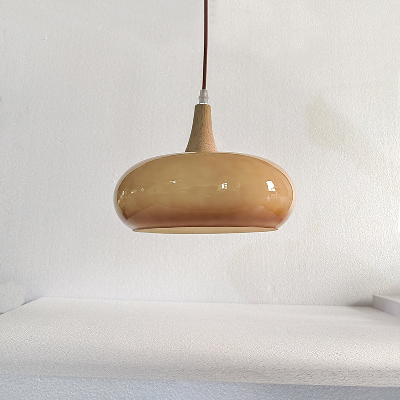 Contemporary Nordic Cream Persimmon Wood Glass Pendant Light for Dining Room