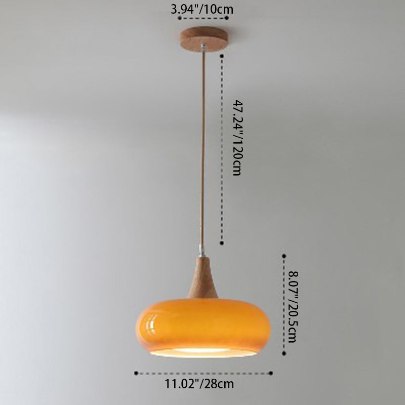 Contemporary Nordic Cream Persimmon Wood Glass Pendant Light for Dining Room